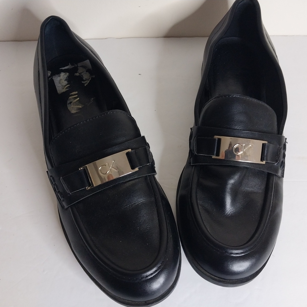 CALVIN KLEIN Size 8.5 Women's Leather Upper Black Loafers